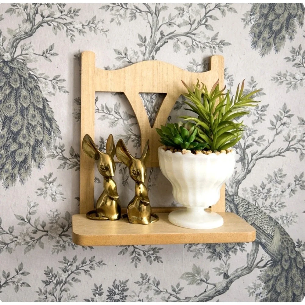 Chair Back Design Wooden Wall Shelf Natural Finish 12.25